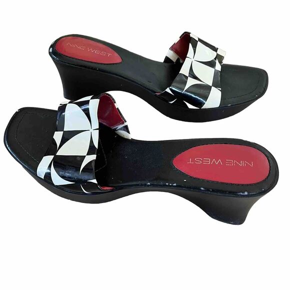 Vintage 90s y2k Mod Chunky Platform Slides Black White Nine West Size 8.5 M - Picture 4 of 11